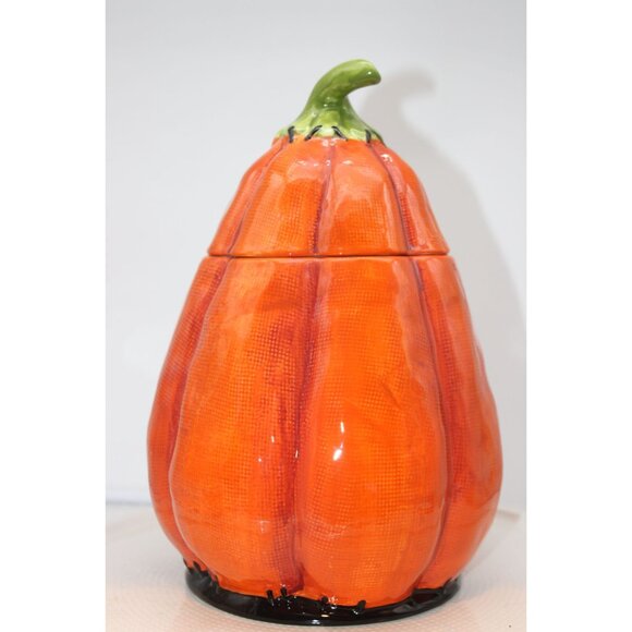 Cookie Jar - Stitch Pumpkin by Blue Sky Pottery  - 12" - Picture 2 of 5